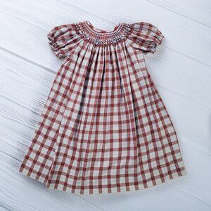 Delaney Red Blue Plaid Bishop Smocked Dress Size 5